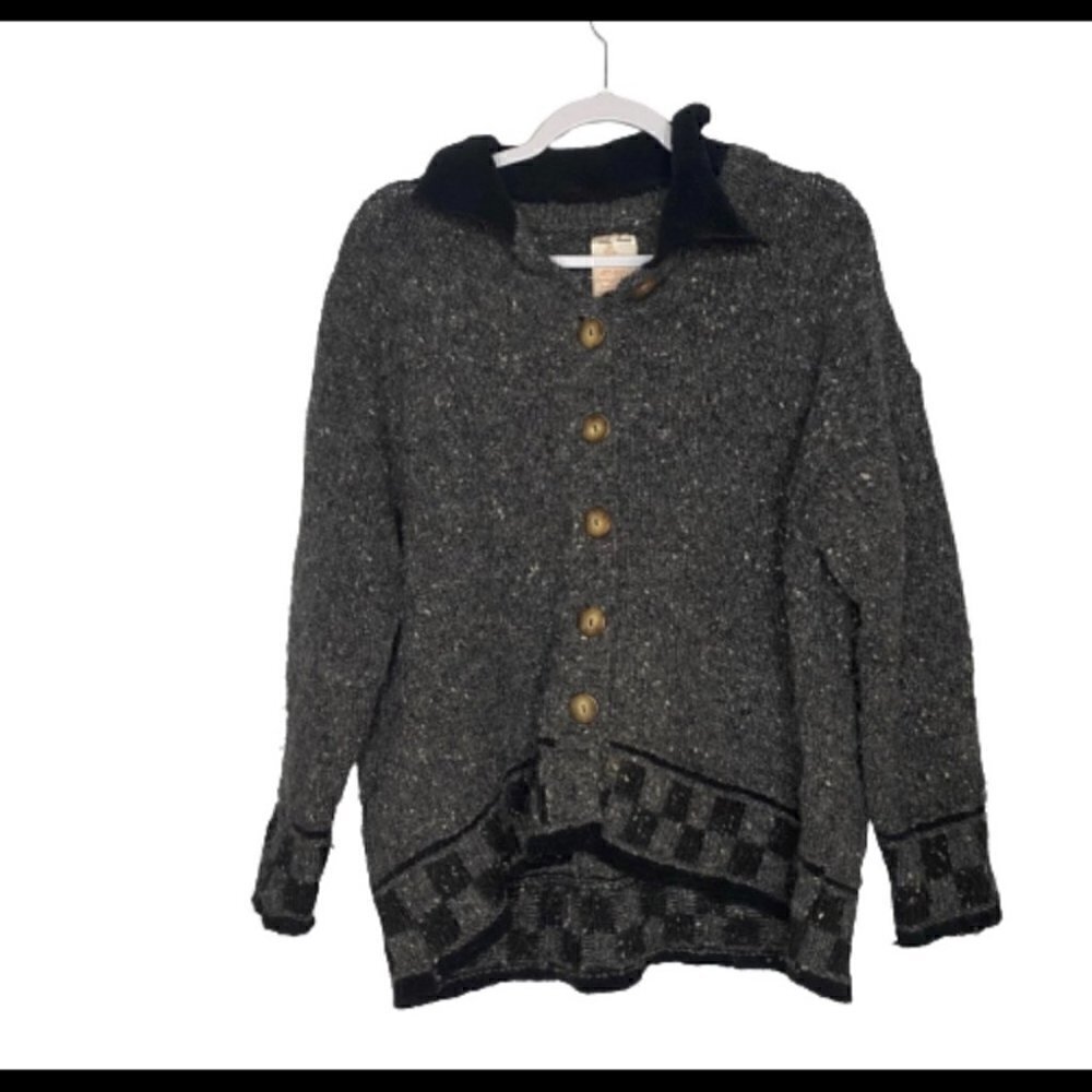Roisin Dubh Wool Chenille Button Down Sweater Cardigan